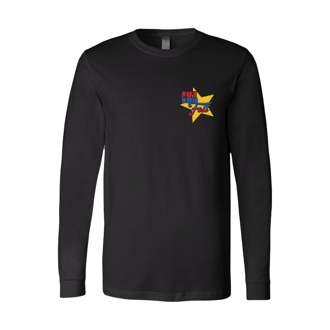 Official CMA Fest Merchandise. This black long sleeve shirt is 100% cotton and features the boots design printed on the back, with a CMA Fest star pocket logo on the front.