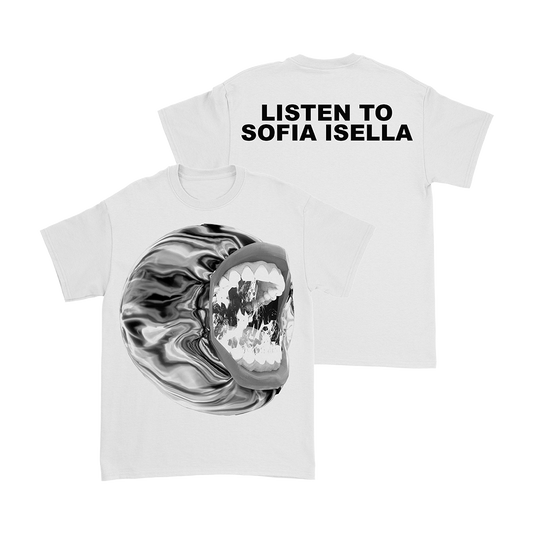 Official SOFIA ISELLA Merchandise. 100% white cotton, semi fitted t-shirt featuring the Hot Gum single art on the front and the words Listen to SOFIA ISELLA on the back.