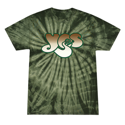 YES Logo tee printed on Colortone in green spider tie dye
